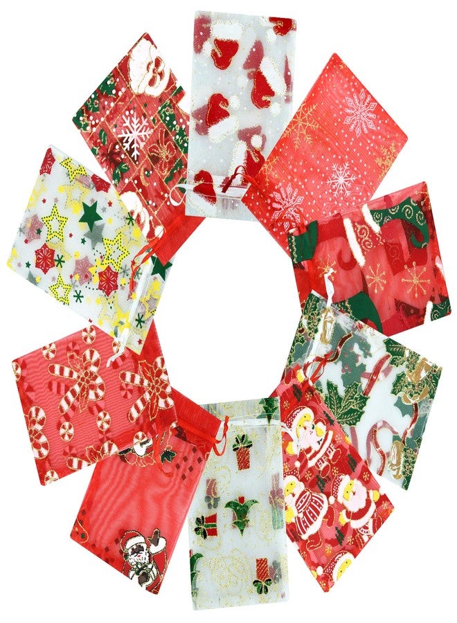 Bskifnn 50PCS Christmas Organza Bags Gift Jewelry Candy Bags for Wedding Party Christmas Including 10 Patterns 4x6Inch - Image 3